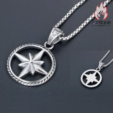 画像4: Antique Jewelry メンズチタン鋼八角星ペンダントが付いたレトロな八芒星ペンダントネックレス、空洞のデザインで贈り物に最適 (4)