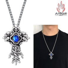 画像4: Antique Jewelry メンズ＆レディースチタン鋼ネックレス、レトロなデザインの十字模様付きのアクセサリー (4)