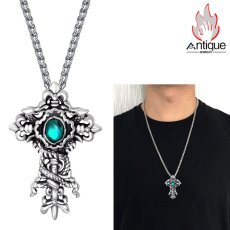 画像5: Antique Jewelry メンズ＆レディースチタン鋼ネックレス、レトロなデザインの十字模様付きのアクセサリー (5)