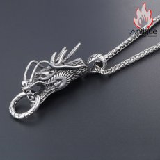 画像3: Antique Jewelry 個性的な男性用韓国風チタン鋼ネックレス、龍の頭のペンダントが付いたレトロなアクセサリー (3)