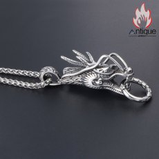 画像4: Antique Jewelry 個性的な男性用韓国風チタン鋼ネックレス、龍の頭のペンダントが付いたレトロなアクセサリー (4)