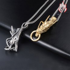 画像7: Antique Jewelry 個性的な男性用韓国風チタン鋼ネックレス、龍の頭のペンダントが付いたレトロなアクセサリー (7)