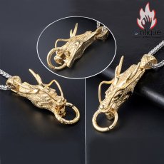 画像8: Antique Jewelry 個性的な男性用韓国風チタン鋼ネックレス、龍の頭のペンダントが付いたレトロなアクセサリー (8)