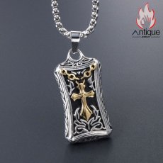 画像2: Antique Jewelry 刻印可能な男性用韓国風チタン鋼ネックレス、十字架のペンダントが付いたレトロな個性的なアクセサリー (2)