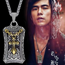 画像9: Antique Jewelry 刻印可能な男性用韓国風チタン鋼ネックレス、十字架のペンダントが付いたレトロな個性的なアクセサリー (9)