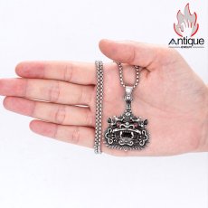 画像7: Antique Jewelry 男性向けキリンペンダントネックレス、チタンスチール製のレトロな中国風アクセサリー、獅子の頭付きセーターチェーン付き (7)