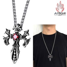 画像6: Antique Jewelry 男性用レトロな十字ネックレス、クロスとハートのペンダントで個性的な長めアクセサリー、彼氏へのプレゼントにおすすめ！ (6)