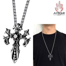 画像7: Antique Jewelry 男性用レトロな十字ネックレス、クロスとハートのペンダントで個性的な長めアクセサリー、彼氏へのプレゼントにおすすめ！ (7)