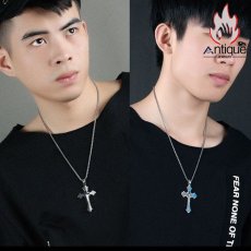 画像10: Antique Jewelry 黒マット加工のレトロなチタン十字ペンダントの男性用ネックレス ロングタイプ (10)