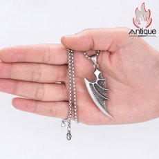 画像10: Antique Jewelry 悪魔の羽ペンダント付きメンズチタン鋼フェザーネックレス、個性的なセーターチェーンのアクセサリー (10)