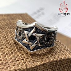 画像3: Antique Jewelry 新作 S925シルバー 六芒星リング ビンテージレトロ ユニセックスパーソナリティ 欧米のパンクスタイル オープンタイプ (3)