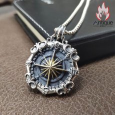 画像2: Antique Jewelry 最新S925シルバー 深海のコンパス軍のプレート メンズネックレス 万能で個性的なペンダント (2)