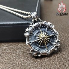 画像3: Antique Jewelry 最新S925シルバー 深海のコンパス軍のプレート メンズネックレス 万能で個性的なペンダント (3)