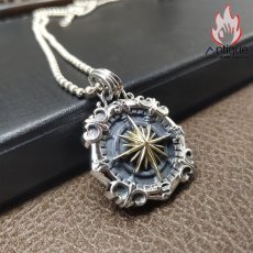 画像4: Antique Jewelry 最新S925シルバー 深海のコンパス軍のプレート メンズネックレス 万能で個性的なペンダント (4)