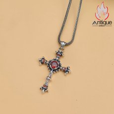 画像6: Antique Jewelry S925シルバー パーソナリティ ビンテージ レッドジルコン十字架ペンダントネックレス レアデザインファッション (6)