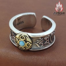 画像2: Antique Jewelry カップル用の石積み花紋指輪 男女兼用 六字真言 S925シルバー ビンテージアクセサリー (2)