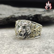 画像3: Antique Jewelry S925シルバー 欧米風新作 スタイリッシュタイガーリング メンズ個性的なアクセサリー (3)