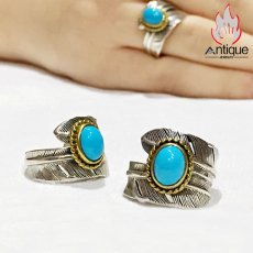 画像6: Antique Jewelry  高品質な天然石のグリーンターコイズを使用した、男女兼用のS925銀羽毛オープンリング、高輝度の緑ターコイズをセットし、レトロなファッションスタイルを演出する高品位の天然石ジュエリー (6)