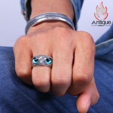 画像6: Antique Jewelry S925銀製の、個性的な男女兼用の恐竜の眼とフクロウのデザインが施されたオープンリング、アンティーク風のデザインで調整可能なサイズ、個性あふれる高品質のシルバーアクセサリー (6)