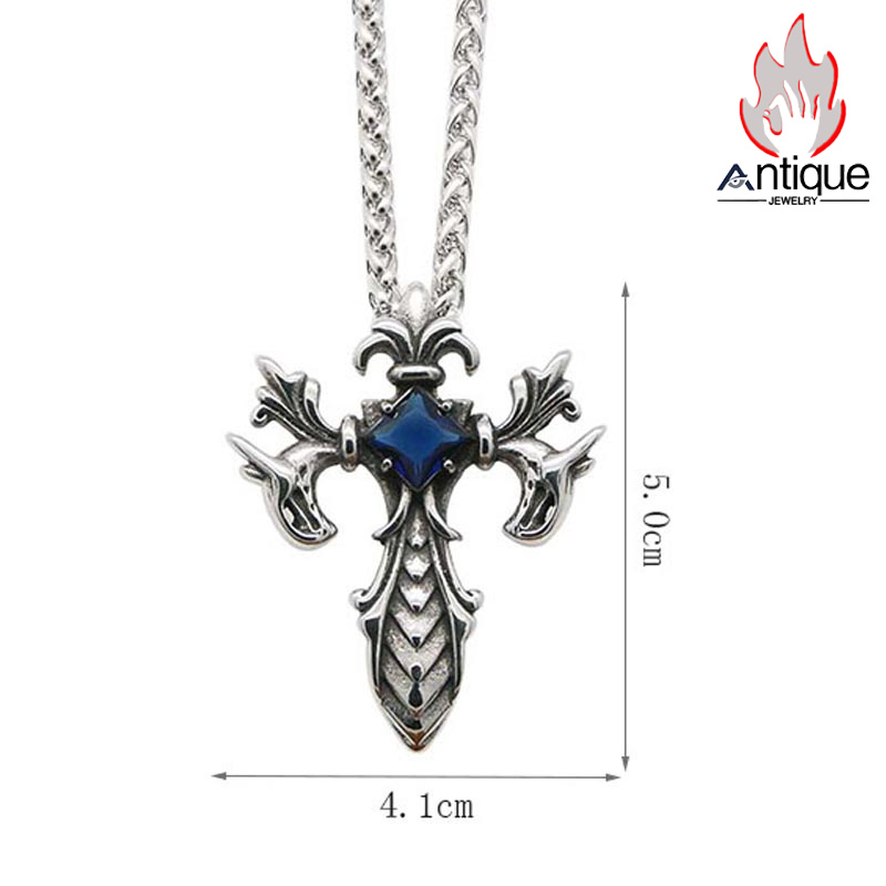 Antique Jewelry レトロ ダイヤモンド 双竜の剣 十字架 ネックレス