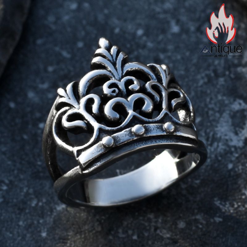 Antique Jewelry 男性向けのヒップホップスタイルの王冠指輪、個性的で