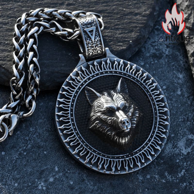 Antique Jewelry レトロなヴァイキングの狼のペンダント メンズ 北欧風
