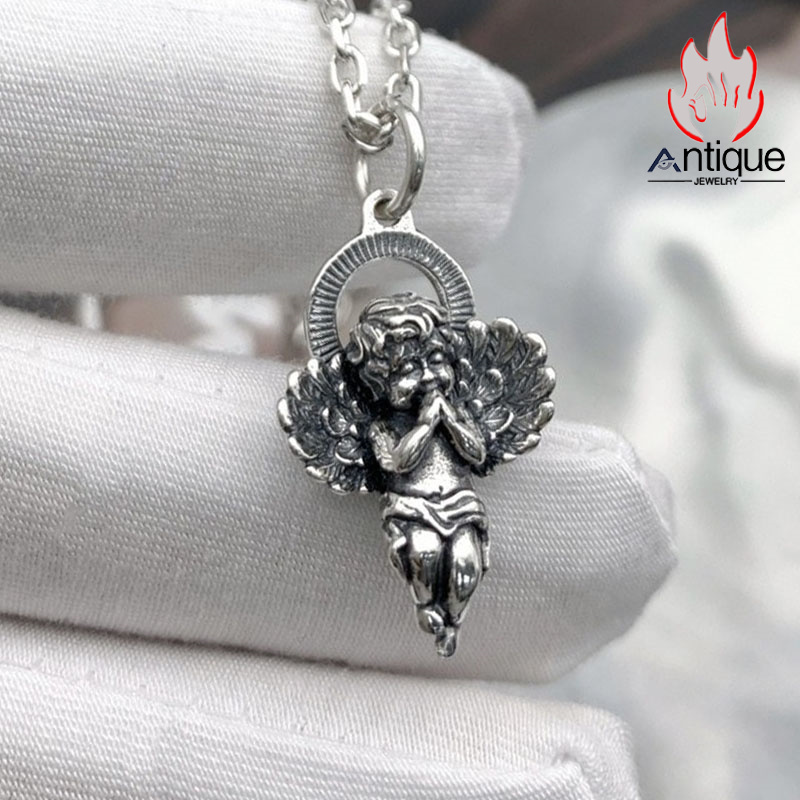 Antique Jewelry S925シルバー スタイリッシュなアクセサリー キューピッドの天使ペンダント 恋愛の守護者 可愛い女性向けネックレス